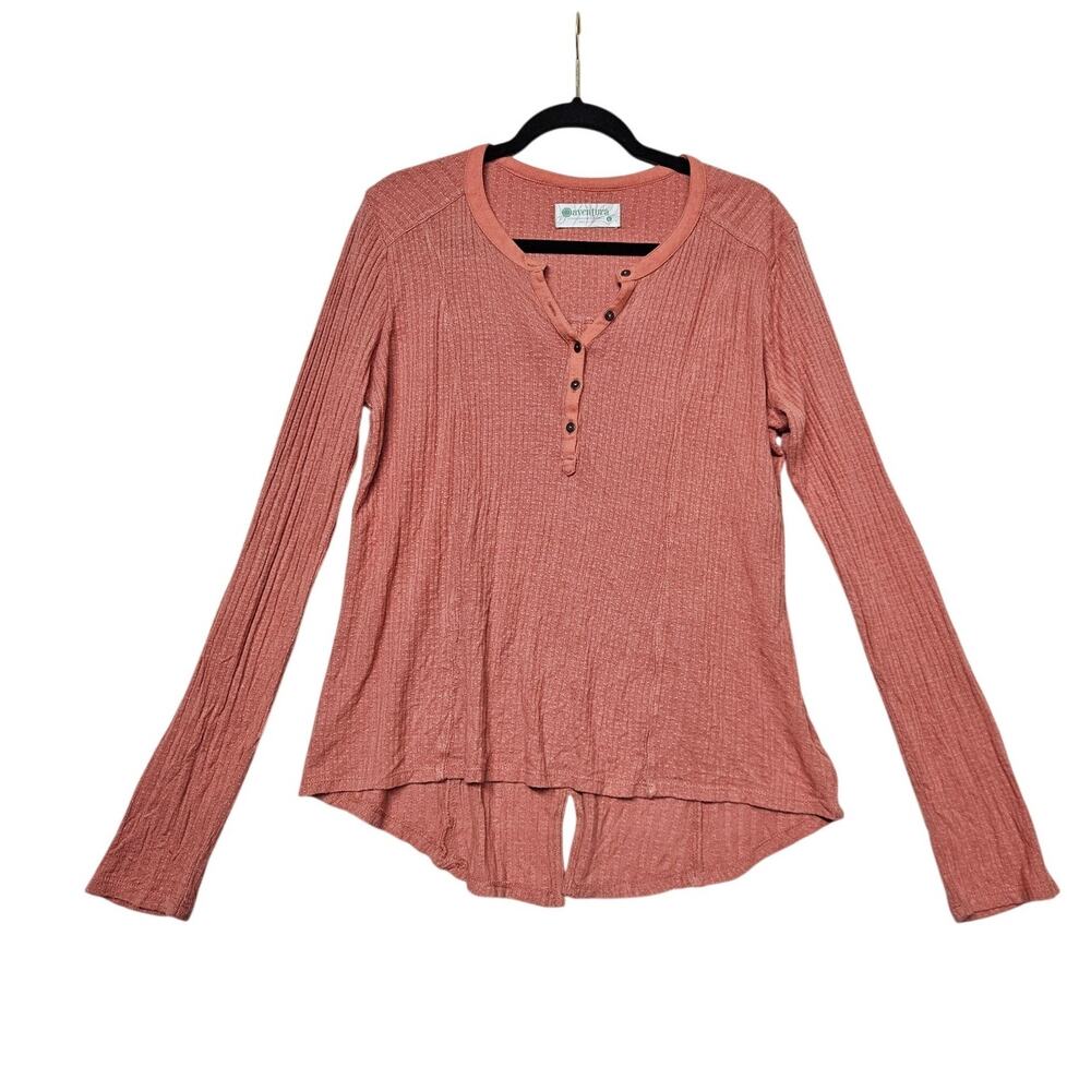 Aventura Large Lightweight Knit Fair Trade Linen Blend Long Sleeve Salmon